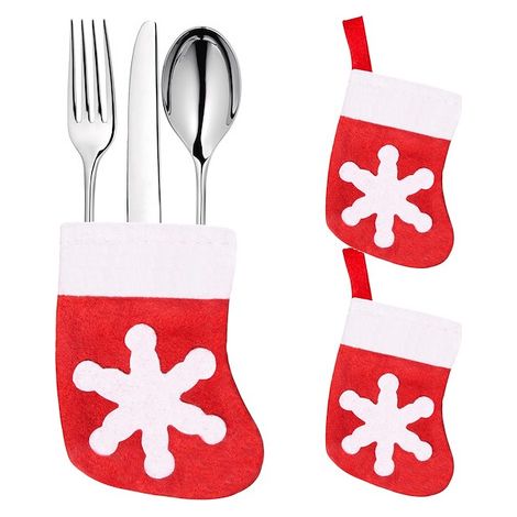 Sacchetto per posate 3 pezzi, astuccio natalizio, calza decorativa natalizia.