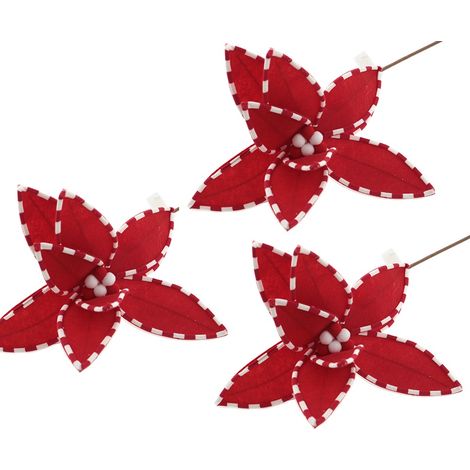 3 stelle rosse e bianche d30 fiore per decorazione albero di natale arredo casa in tessuto h50 (1/2)