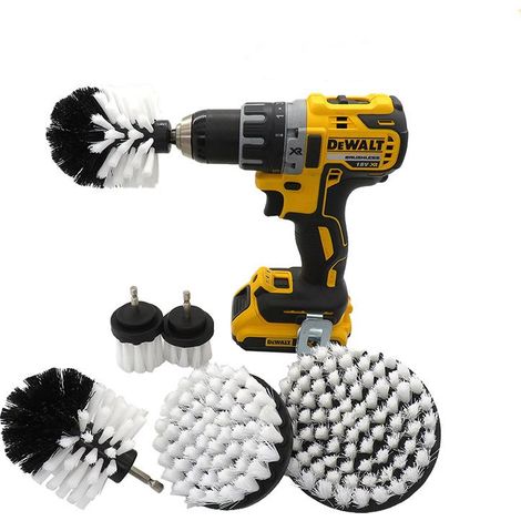 Kit de nettoyage de jantes de pneus de voiture en 6 pièces avec brosse et perceuse (blanc) (1/5)