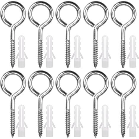Lot de 10 pitons à vis M6 x 80 mm en acier inoxydable, robustes, pour hamacs, auvents, chaises suspendues et câbles de fixation, couleur argent. (1/5)