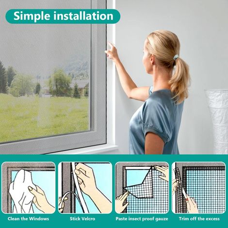Filet de protection anti-moustiques pour fenêtre ajustable, kit complet moustiquaire lavable avec bandes adhésives auto-agrippantes, idéal pour protéger votre intérieur des insectes.