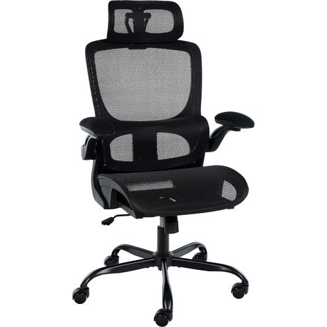 Sedia ergonomica da ufficio con meccanismo di inclinazione poggiatesta e braccioli in plastica nera e rete 100006924
