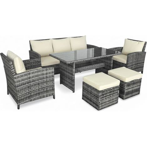 Sofa 3 Plazas + 2 Sillas + Mesa + 2 pufs en Ratan PE. Muebles de Jardin y Terraza, Ratan Gris (1/5)