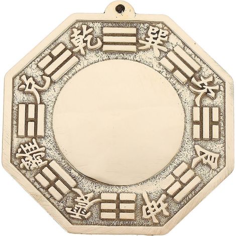 Ornements en miroir Bagua en cuivre pur, convexes, pour exorciser le mal, artisanat de maison de ville-8.2X7.7X0.15CM-Golden (1/4)