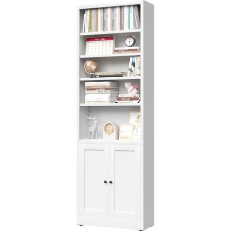 Libreria in metallo con 5 ripiani e anta, stile industriale bianco con ripiani regolabili, dimensioni H 180 × L 60 × P 23,6 cm, adatta per soggiorno, ufficio e biblioteca, complemento d'arredo moderno (1/5)