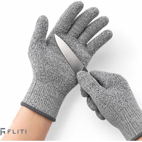 Gants anti-coupure niveau 5 alimentaires, manchette 20 cm, gris taille L, pour écaillage huîtres et cuisine Particulier (1/5)
