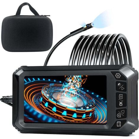 QORVA-Caméra Endoscope Industriel Double Objectif,Endoscope Industriel à Ecran IPS 5" Pouces, Caméra Endoscopique avec 6 LED Réglables, Caméra Etanche IP67 de 8 mm, Carte 32 Go (5M)