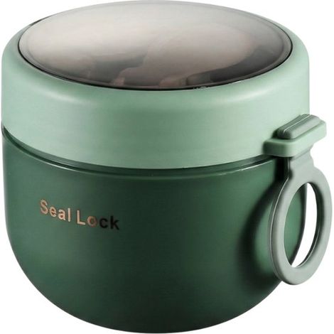 Boîte à lunch nomade – Pot de 600 ml pour yaourt et porridge – Compartiment intérieur amovible en acier inoxydable – Étanche – Compatible congélateur et lave-vaisselle – Cuillère pliable incluse – Ver (1/3)
