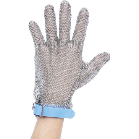 Gant de protection anti-coupure en cotte de mailles, doublé de maille d'acier inoxydable et doté d'une ceinture en plastique, idéal pour la sécurité des cuisiniers et des bouchers. (1/5)