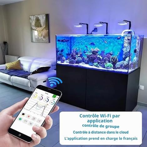 RL90 WiFi LED Ramp Aquarium Seawater, Marine Full Spectrum Lighting for Coral Aquarium, APP Supports French (1 Lamp with Mounting Kit) (1/4)