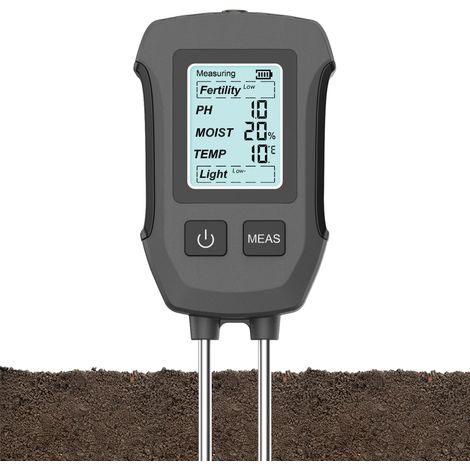 (Noir) Testeur de sol numérique LCD 3 en 1, capable de mesurer le pH/l'humidité/la température du sol, haute précision, avec rétroéclairage. (1/5)