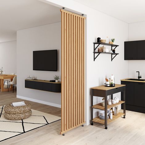 Tabique Claustra 250 x 80 cm en listones de madera color roble (1/5)