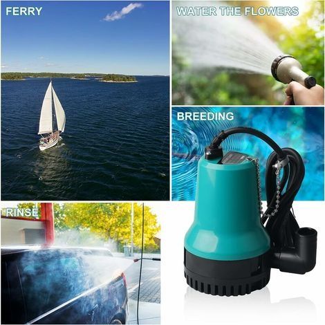 Pompe à Eau Pompe Vide Cave DC 12V 50W 4500L/H Pompe Immergée pour Puit Pompe Vide Piscine Pompe Submersible pour Piscine, Cave, Étang avec Câble de 2,5M Pince (1/4)