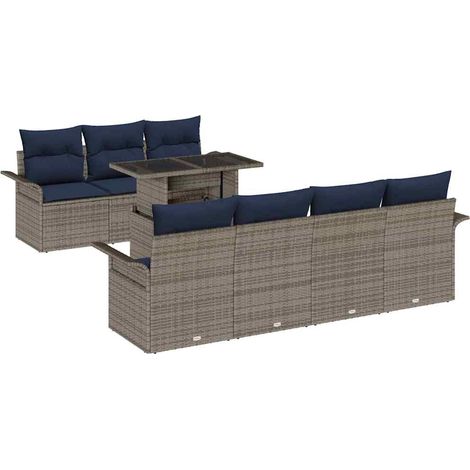 Gartensofa-set mit Kissen mit Speicher 8 pcs Grau Poly Rattan vidaXL