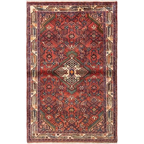 Tapis d'orient 100 x 157 cm, motif oriental, en laine pure, rouge, beige et bleu, noué à la main en Iran (1/5)