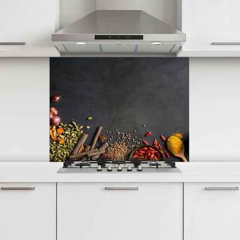 CRÉDENCE CUISINE Herbes - Aliments - Épices - Noir - Paprika - Cannelle 80x60 cm