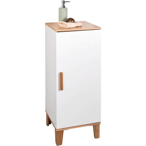 Showerdrape Amalfi Bamboo/White Freestanding Bathroom Cabinet (1/4)