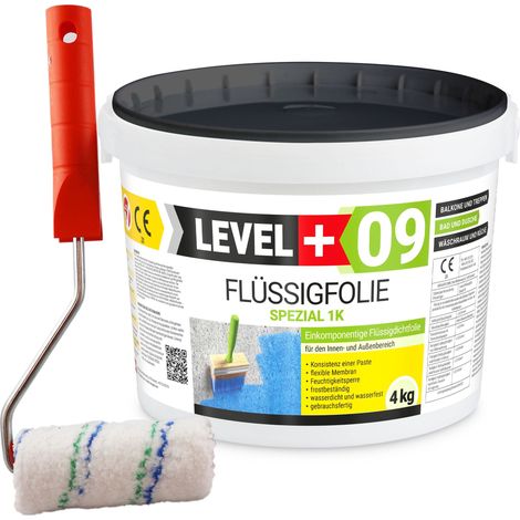 LEVEL+ Flüssigfolie Dichtfolie Flex L+09 - 4kg + Farbroller