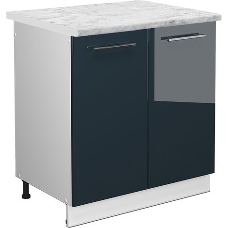 Armario bajo para fregadero Fame-Line, Azul oscuro alto brillo, 80 cm , ET Mármol, Vicco