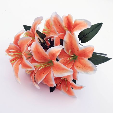 lys artificiel têtes faux fleur artificielle fête de mariage décor Bouquet maison hôtel bureau jardin artisanat Art 2 pièces 10 Orange (1/4)