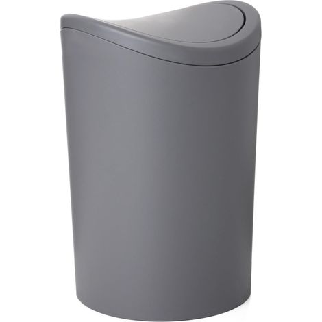 Mini poubelle de salle de bain avec couvercle, poubelle en plastique gris moderne avec couvercle basculant (6 litres) pour cuisine, salle de bain, chambre, bureau, sous bureau (1, gris) (1/5)