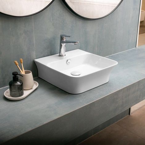 Lavabo bagno da appoggio design rettangolare 41 cm ceramica bianca  KL-4100 kamalu
