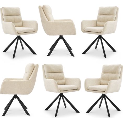 Bon Furni Chaises 360° Pivotantes Chenille Blanc crème, Lot de 6