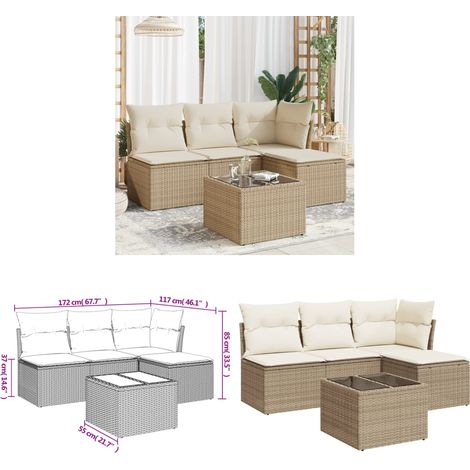 Salon de jardin avec coussins 5 pcs beige résine tressée - Ensemble Salon De Jardin - Mobilier De Jardin - Canapé Jardin - Chaise Jardin - Table Basse Jardin - Home & Living (1/3)