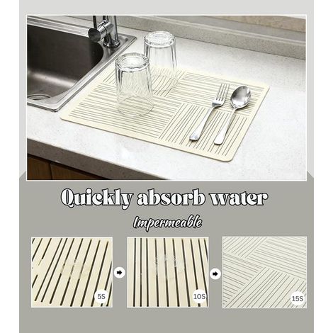 Tapis Absorbant Vaisselle et Machine à Café, Tapis Vaisselle Absorbant à Rayures 40x60 cm, Égouttoir de Cuisine Antidérapant, Plan de Travail, Évier et Bar, Séchage Rapide, Anti-Moisissure (1/3)