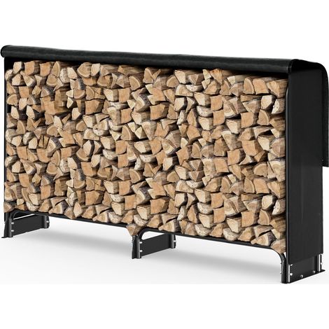 VOUNOT® Kaminholzregal Aussen aus Metall mit wasserdichte Abdeckung, 200x116x26 cm, Schwarz (1/5)