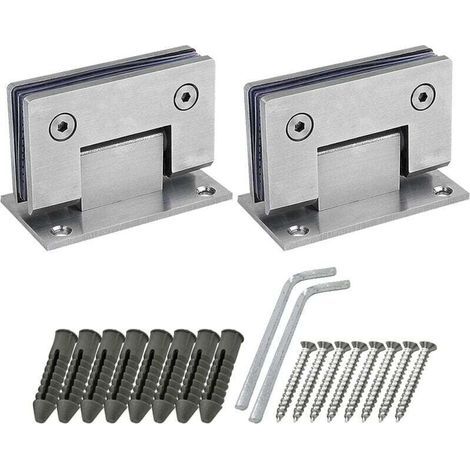 2er-Pack 90-Grad-Duschtürscharniere mit Schrauben, 4 mm dick, Edelstahl für Badezimmertüren und Glas (Silber) (1/5)