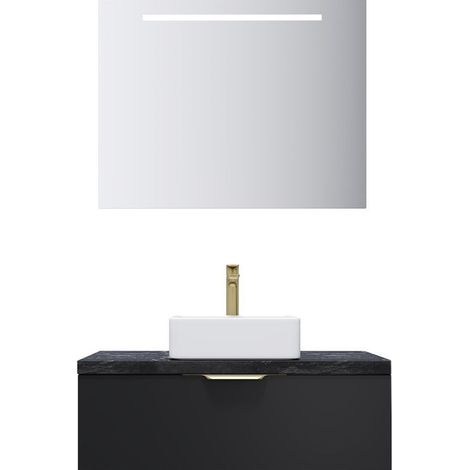 Meuble de salle de bain suspendu vasque à poser 90cm 1 tiroir Noir + miroir - Venice (1/5)