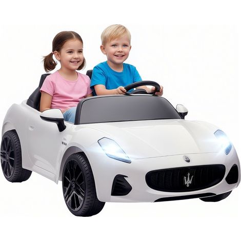 Auto elettrica per bambini Maserati 2 posti 12V bianca con telecomando e luci LED (1/5)