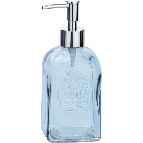 WENKO Seifenspender Vetro, eckig, Echtglas, Fassungsvermögen 500ml, 7,5x19x,5cm, Blau (1/3)