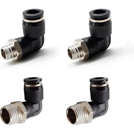 4 Pièces Connecteurs Pneumatiques, Deux Modèles Différents (6MM × 1/4" et 8MM × 1/8") Raccords Rapides à Filetage Mâle, Noir Coude Pneumatique Connecteur, Convient aux Outils de Bricolage (1/5)