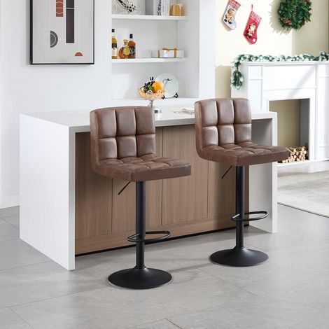 WOLTU 2x bar stools Bar chairs Breakfast stools for Kitchen Faux PU Adjustable Swivel Dark Brown (1/5)