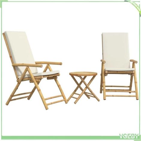 Ensemble de bistro - FAFEICY - 3208937 - bambou pliable - dossier réglable 5 positions - coussins blanc crème (1/5)