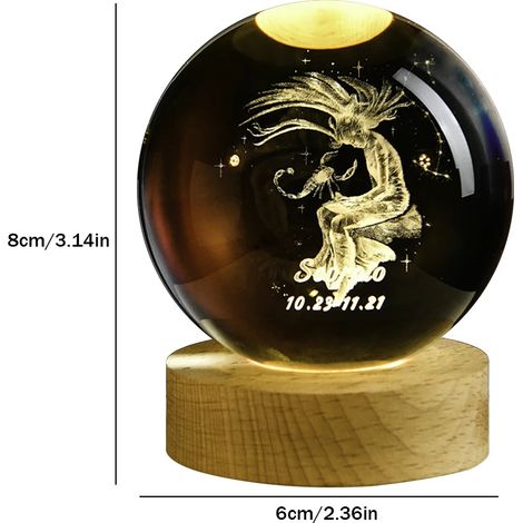 Veilleuse boule de cristal (lumière chaude), lampe sculptée en 3D, décoration intérieure (1/2)
