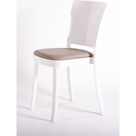 Sedia policarbonato BIANCO Lucienne - con cuscino ECOPELLE NABUK Colore cuscino Tortora (1/5)