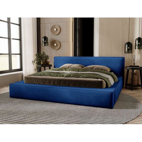Lit rembourré avec rangement 160x200 velours bleu Mali (1/5)