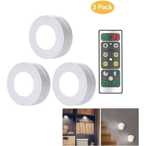Set mit 3 kabellosen LED-Nachtlichtern mit Fernbedienung – Helligkeitsstufen von 10–100 % – Bis zu 120 Stunden Akkulaufzeit – Einfache Installation