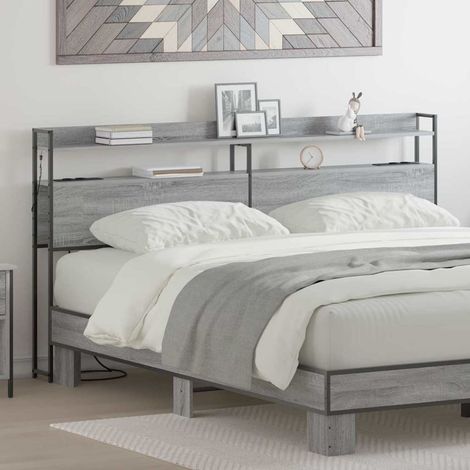 vidaXL Testiera con lo scaffale Grigio sonoma 200 cm Legno multistrato (1/5)