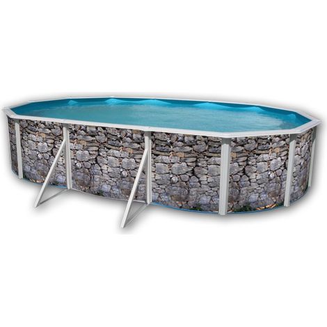 Kit piscine hors-sol acier Toi PIEDRA GRIS ovale 6.40 x 3.66 x 1.20m décor pierre (1/4)