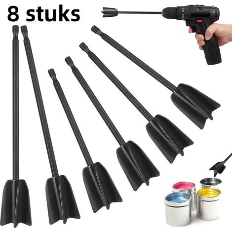 Bâtonnet mélangeur pour peinture (lot de 8) - 16,5 cm - Mélangeur pour résine époxy - Compatible avec les perceuses - Réutilisable - Outil de mélange - Noir (1/5)