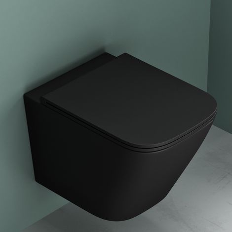 Mai & Mai Spülrandlos Wand-WC Hänge-WC Toilette inkl. Softclose WC-Sitz Absenkautomatik Hänge-Toilette easyclean Schwarz matt Aachen112