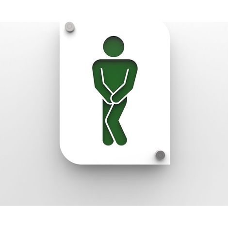 Pictogramme toilettes hommes design - Plaque de porte PMMA blanc - Fond personnalisable - 20x15 cm, épaisseur 3 mm, fixation inox (1/4)