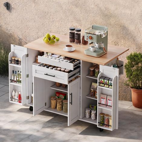 Îlot de cuisine mobile avec plan de travail extensible 120 x 45 (1/5)