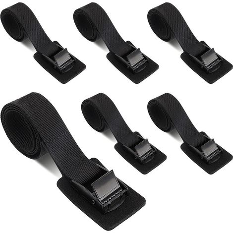 6er Set Spanngurte Schwarz mit Polsterung & Klemmschloss 0,5m x 25mm