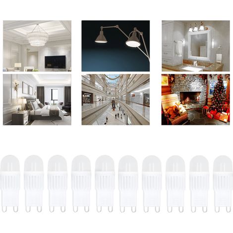 Ampoules G9, lot de 10, 2 W  ampoules G9 en céramique, à intensité variable, adaptées aux suspensions, plafonniers, appliques murales et lampes de table  10 lots disponibles pour lumière blanche. (1/5)