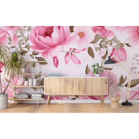 Papier peint fleuri - pivoines romantiques roses - 150 x 250 cm (1/2)